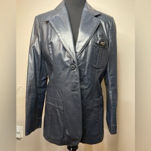 ❌SOLD❌Etienne Aigner Vintage Navy Blue 100% Genuine Leather Jacket *EUVC*